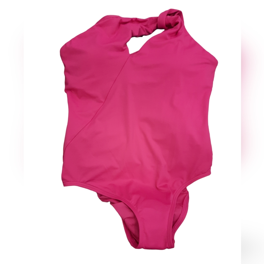 Carmen Marc Valvo Twist One Shoulder One Piece Swimsuit Barbie Pink NEW 12